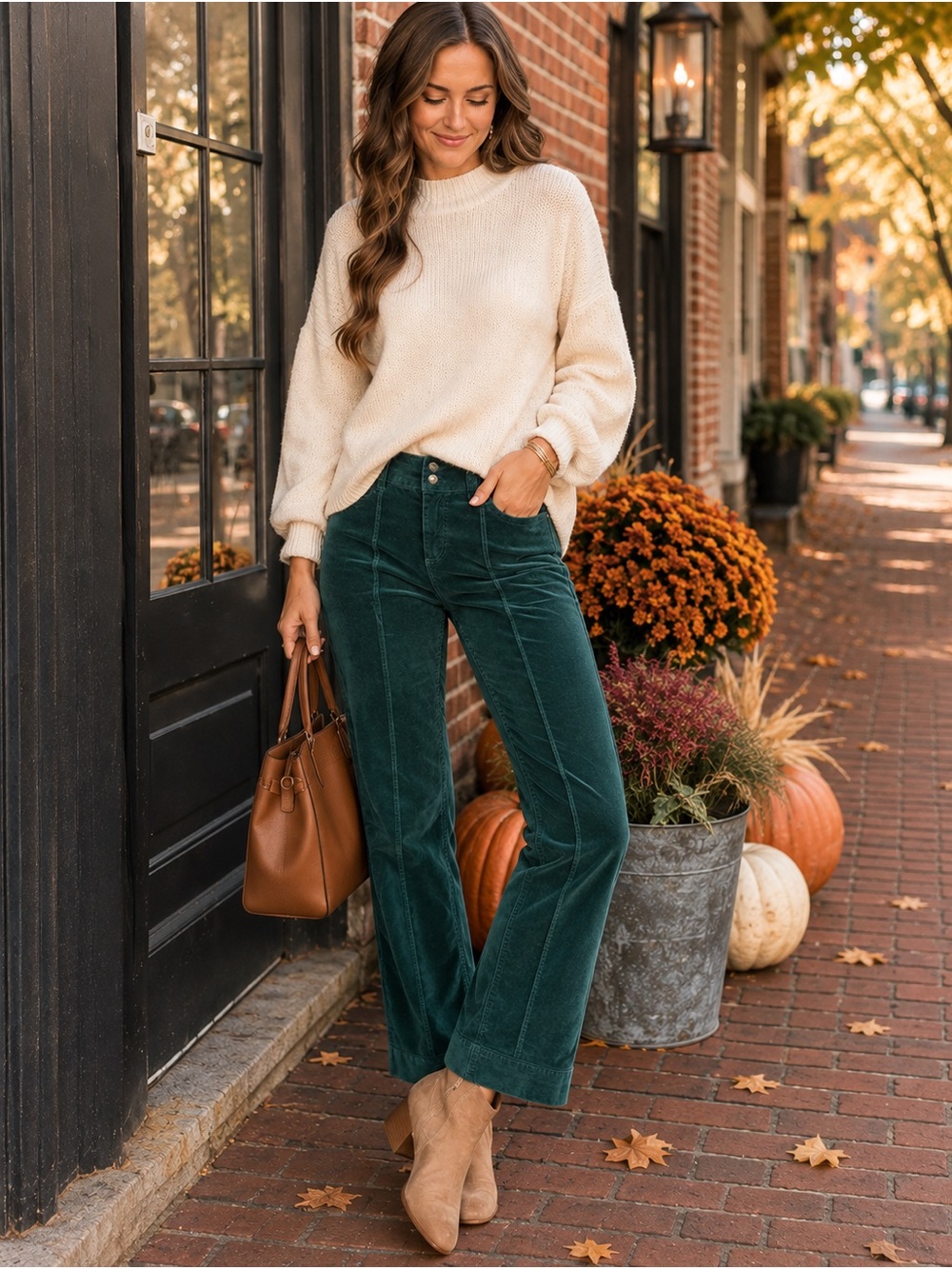 Athleta Teal Green Corduroy Straight Leg Pants Size 8 Mid Rise